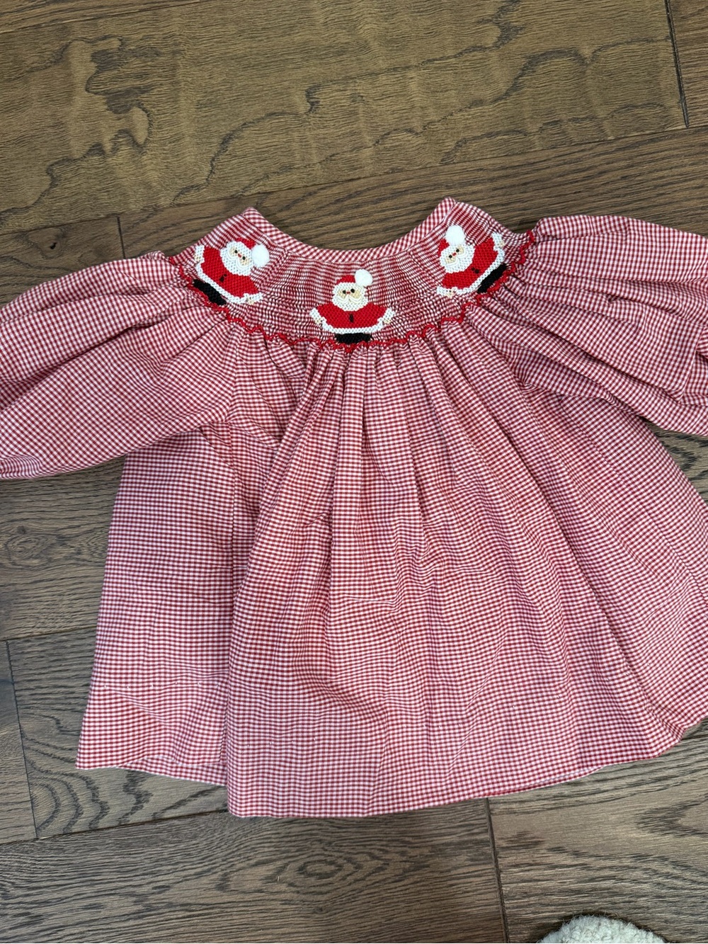 Red Gingham Smocked Santa Kids Dress